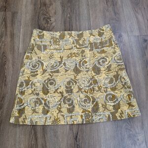 Isda & Co Yellow & Golden Hieroglyphic Skirt Size 8 Cotton Canvas